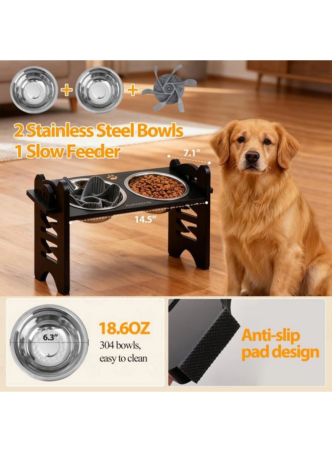 PLITTPETTS Elevated Dog Bowls, 9 Height Adjustable Raised Stand with Stainless 2 Steel Food Bowls and Slow Feeder Bowl for Small, Medium Dogs and Cats, Bamboo Pet Food Dishes with Non-Slip Feet - Image 4
