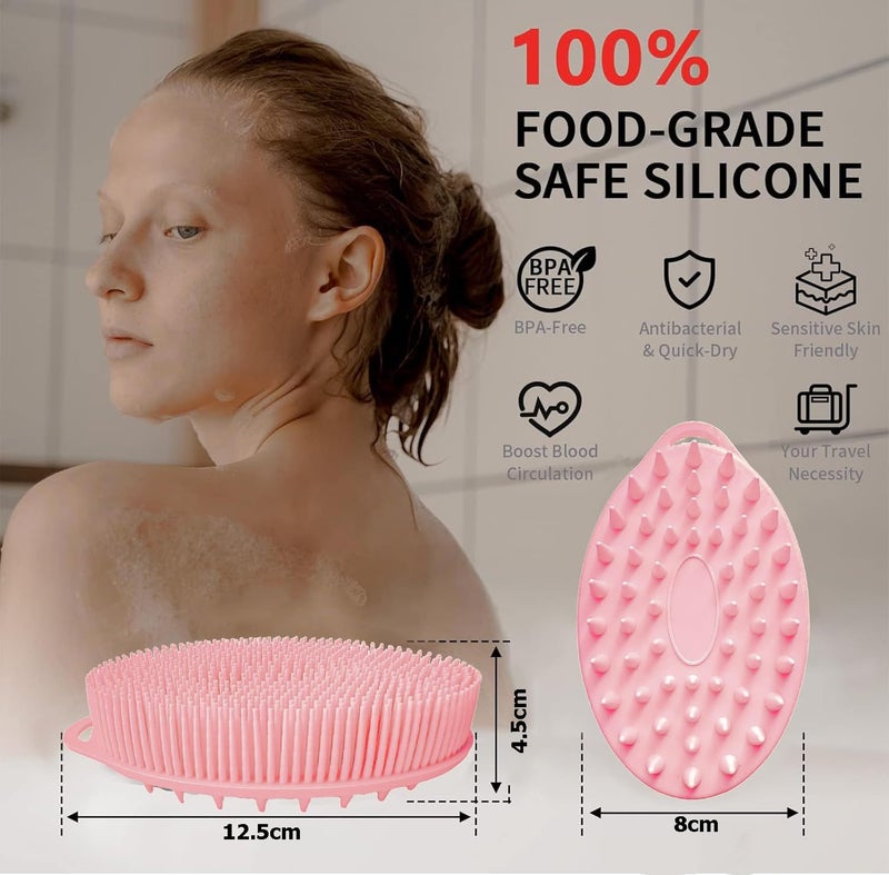 INOVERA (LABEL) Exfoliating Silicone Bathing Scrubber for Womens & Mens - Soft Body Wash Shower Brush - Dual-Sided Cleaning Brushes (Rose Gold) - Image 2