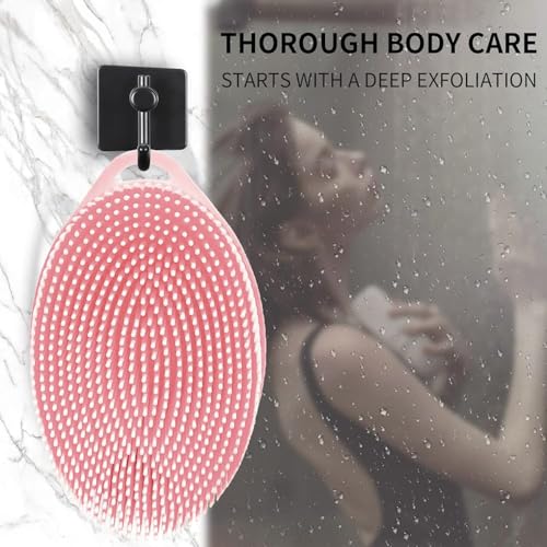 INOVERA (LABEL) Exfoliating Silicone Bathing Scrubber for Womens & Mens - Soft Body Wash Shower Brush - Dual-Sided Cleaning Brushes (Rose Gold) - Image 3