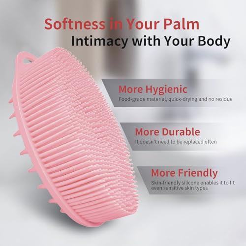 INOVERA (LABEL) Exfoliating Silicone Bathing Scrubber for Womens & Mens - Soft Body Wash Shower Brush - Dual-Sided Cleaning Brushes (Rose Gold) - Image 5