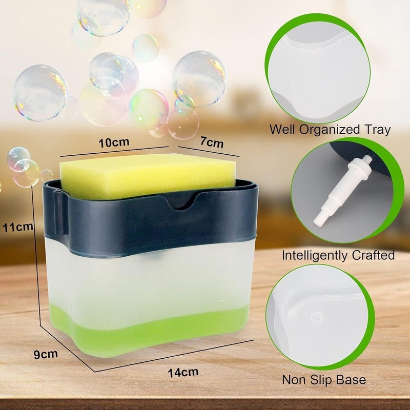 UREVO Premium Quality Dish Soap Dispenser - Countertop Kitchen Soap Dispenser, Sink Dish Washing Soap Dispenser 13 Ounces (Sponge Included) - Image 2