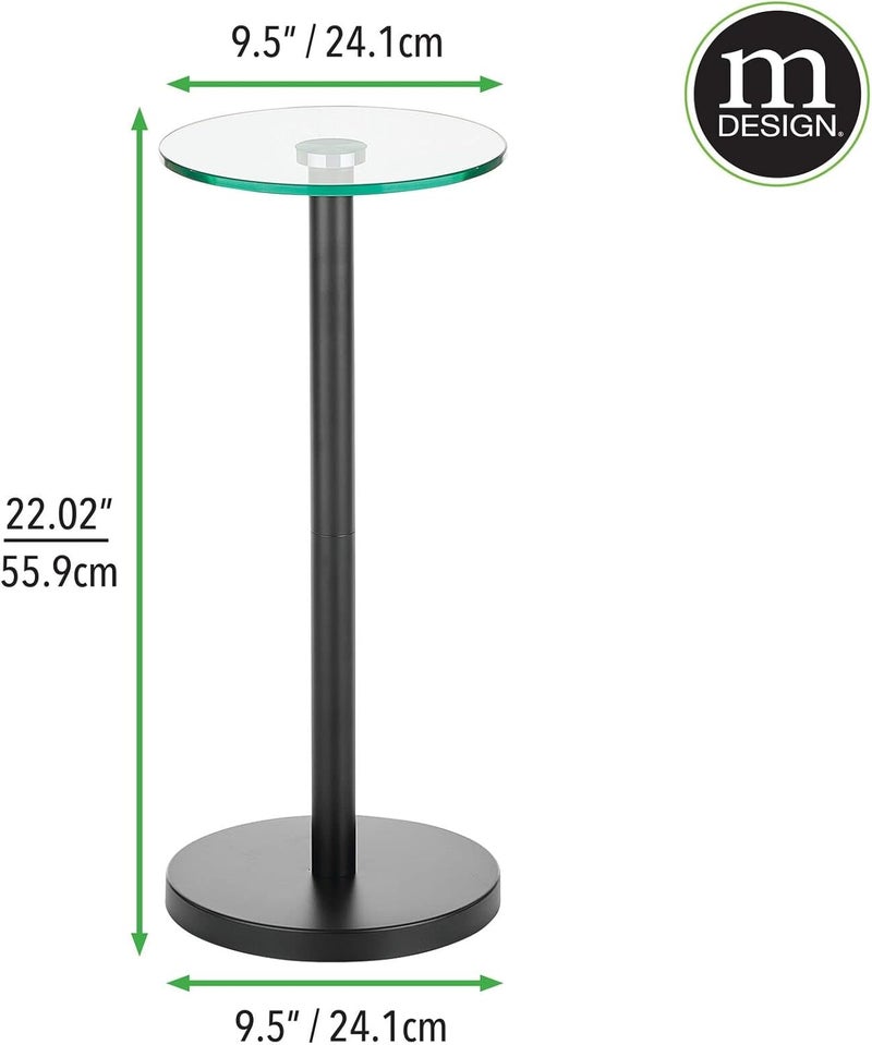 mDesign Glass Top Side/End Drink Table - Small Modern Round Accent Metal Nightstand Furniture for Living Room, Dorm, Home Office, and Bedroom - 9" Round - Clear/Matte Black - Image 2