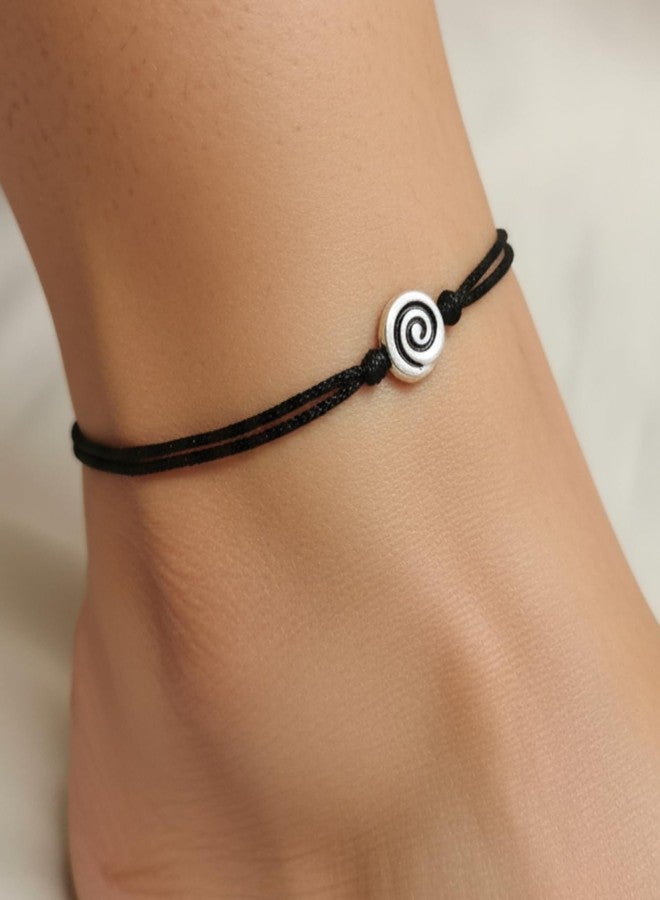 DARSHRAJ 925 Handmade Sterling Silver Spiral Charm Adjustable Cord Anklet for Women | Girls | Silver payal | - Image 2