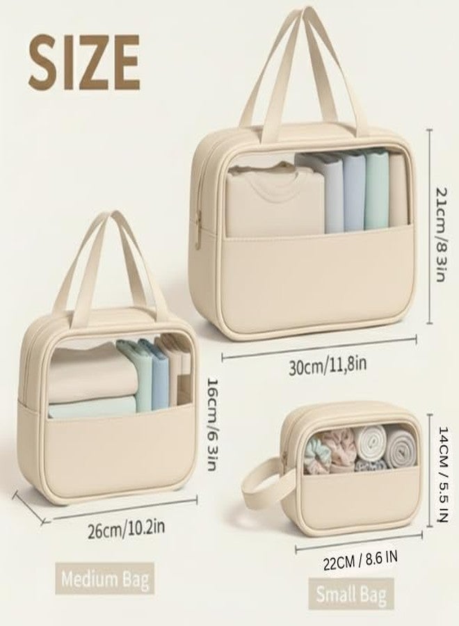 XOIPED Premium Transparent Travel Organizer Bag Pack of 3 | Large Capacity Multipurpose Storage Pouch for Clothes, Toiletries & Cosmetics (Beige) - Image 3