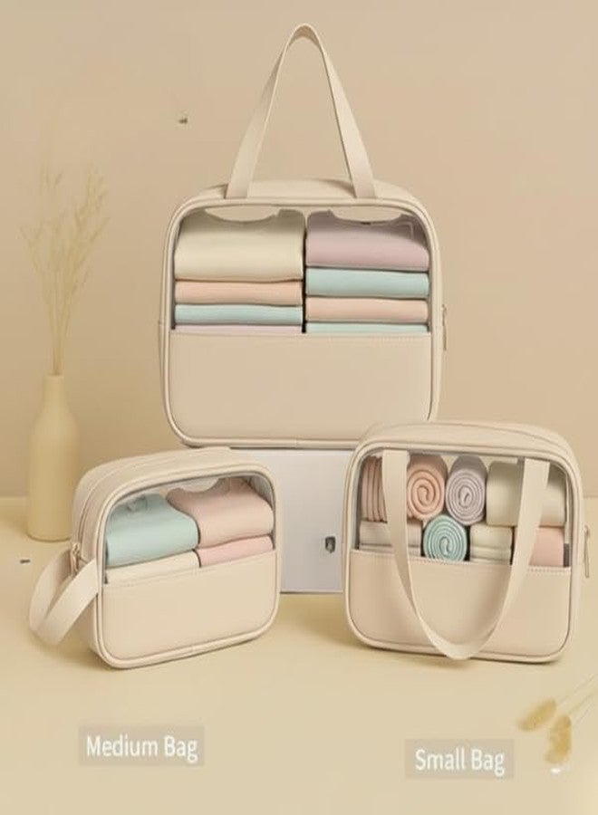 XOIPED Premium Transparent Travel Organizer Bag Pack of 3 | Large Capacity Multipurpose Storage Pouch for Clothes, Toiletries & Cosmetics (Beige) - Image 2