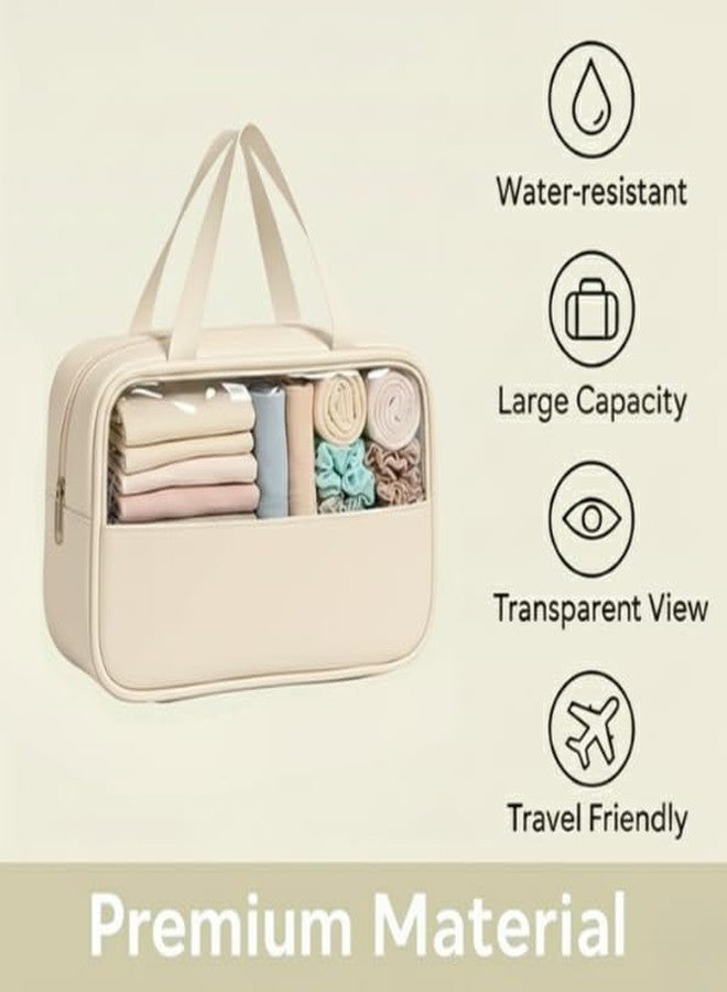 XOIPED Premium Transparent Travel Organizer Bag Pack of 3 | Large Capacity Multipurpose Storage Pouch for Clothes, Toiletries & Cosmetics (Beige) - Image 5
