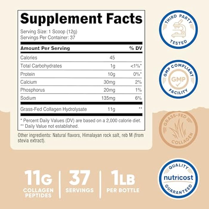 Nutricost Collagen Peptides Powder 1LB (454 G) (Vanilla) - Grass Fed Bovine Collagen Hydrolysate - Image 2