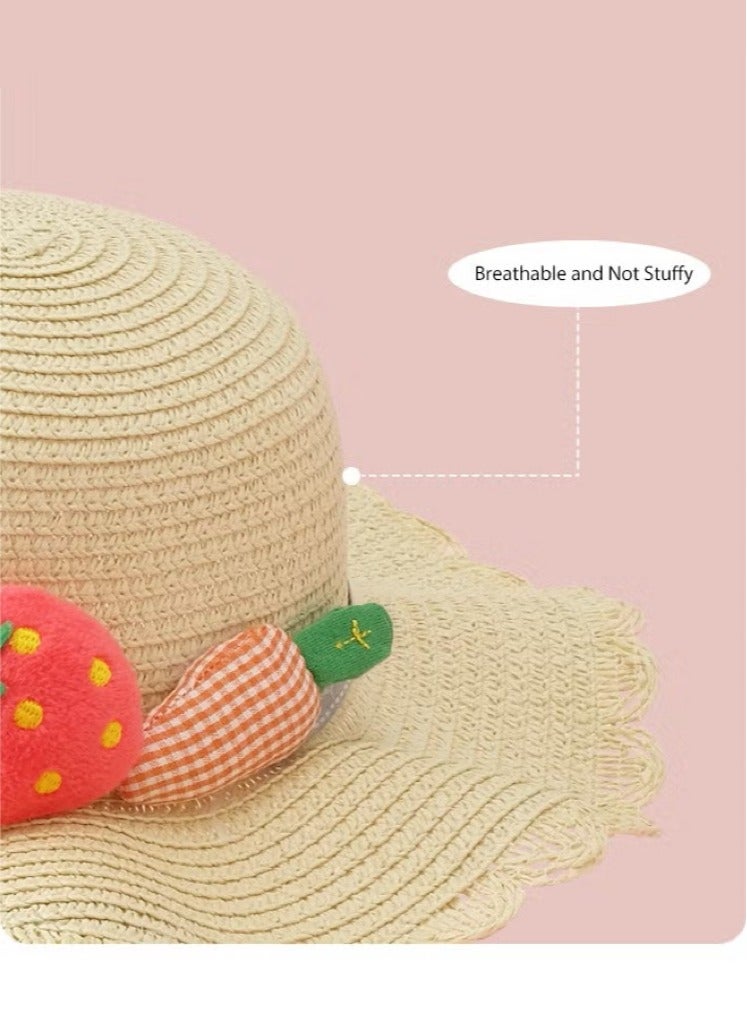 2-Piece Summer Children'S Sunshade Hat Beach Sunscreen Straw Hat Straw Woven Fisherman'S Hat Purse Set Travel Holiday Lovely Hat Satchel - Image 5