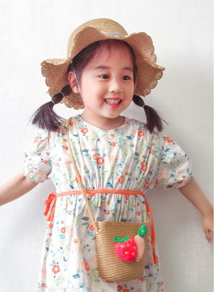 2-Piece Summer Children'S Sunshade Hat Beach Sunscreen Straw Hat Straw Woven Fisherman'S Hat Purse Set Travel Holiday Lovely Hat Satchel - Image 2