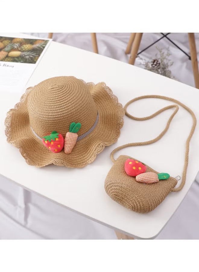 2-Piece Summer Children'S Sunshade Hat Beach Sunscreen Straw Hat Straw Woven Fisherman'S Hat Purse Set Travel Holiday Lovely Hat Satchel - Image 4