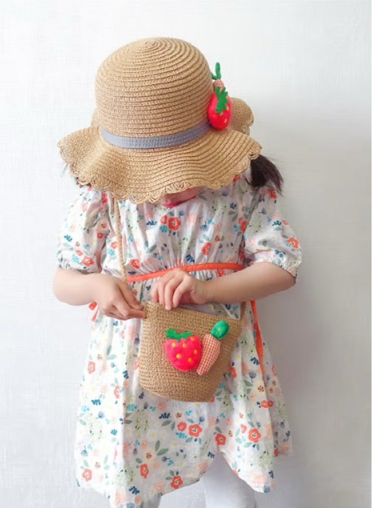 2-Piece Summer Children'S Sunshade Hat Beach Sunscreen Straw Hat Straw Woven Fisherman'S Hat Purse Set Travel Holiday Lovely Hat Satchel - Image 3