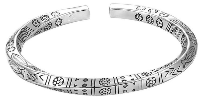 سوار Möbius Strip Totem، سوار مفتوح مصنوع يدويًا مطلي بالفضة، مناسب للارتداء اليومي للرجال والنساء - Image 1