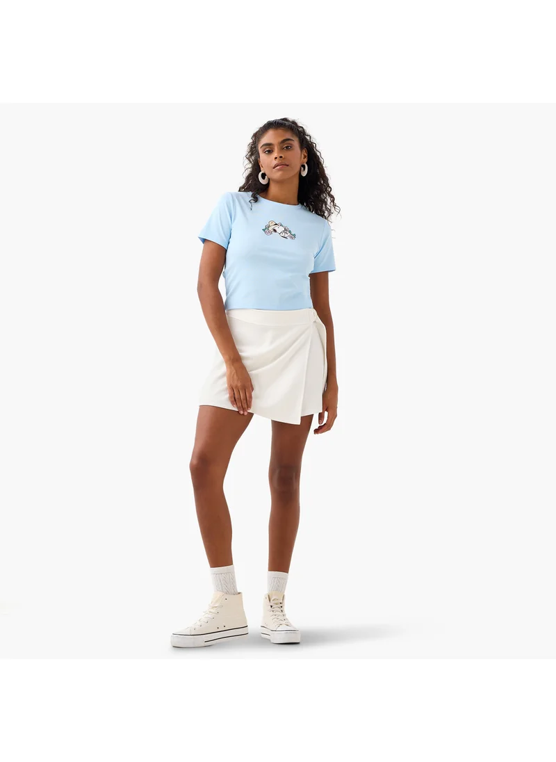 اس بي كاركترز Snoopy Print Crew Neck Crop T-shirt