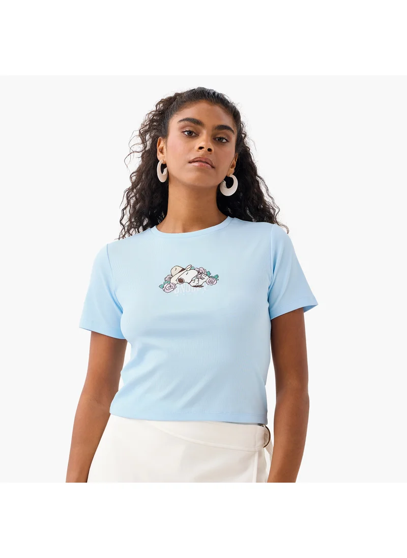 اس بي كاركترز Snoopy Print Crew Neck Crop T-shirt