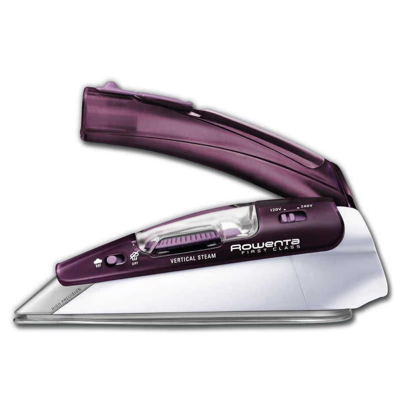 Rowenta Travel Iron, Pro Compact Stainless Steel Soleplate Hand Held Steamer Iron for Clothes, 200 Microsteam Holes, 1000 Watts Ironing, Fabric Steamer, Dual Voltage, Mini Iron, Purple, DA1560 - Image 1