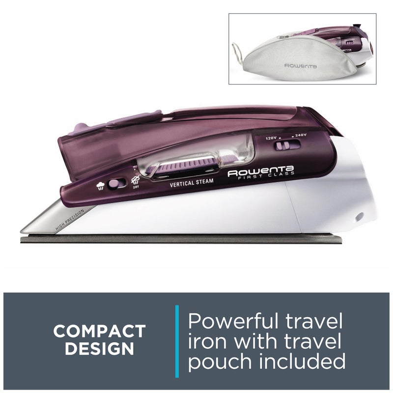 Rowenta Travel Iron, Pro Compact Stainless Steel Soleplate Hand Held Steamer Iron for Clothes, 200 Microsteam Holes, 1000 Watts Ironing, Fabric Steamer, Dual Voltage, Mini Iron, Purple, DA1560 - Image 5