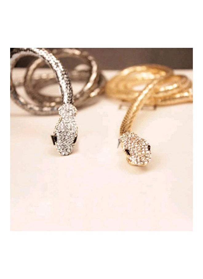 NIBEMINENT - Rhinestone Curved Stretch Snake Cuff Bangle Bracelet - Image 1