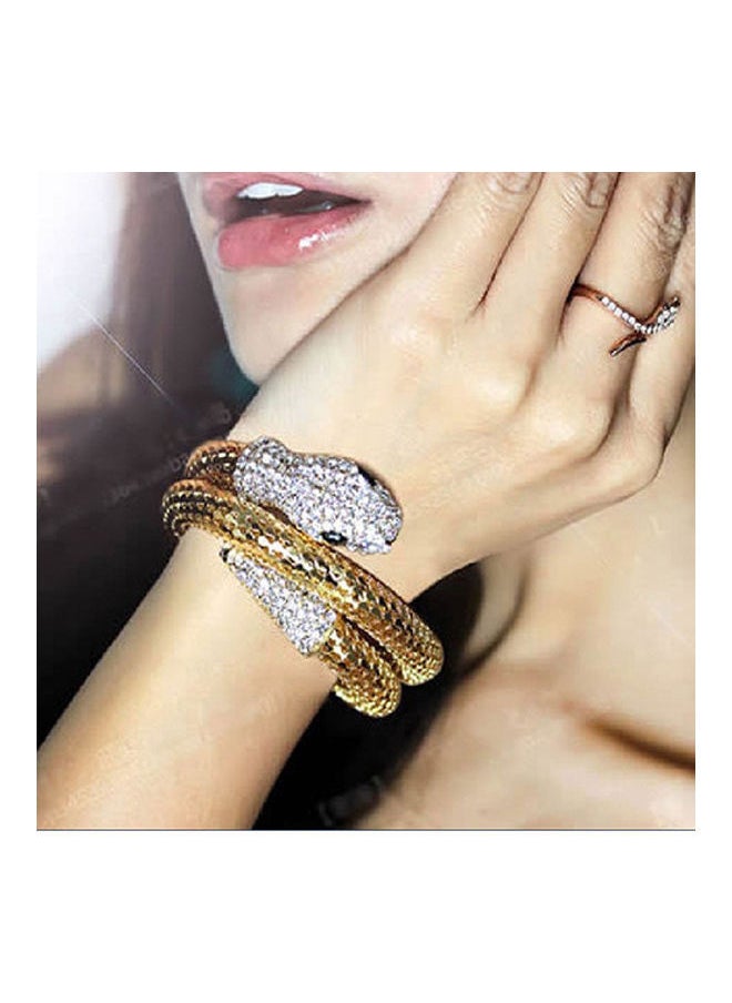 NIBEMINENT - Rhinestone Curved Stretch Snake Cuff Bangle Bracelet - Image 1