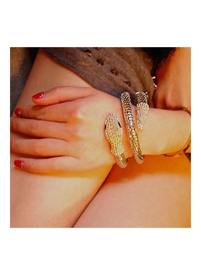 NIBEMINENT - Rhinestone Curved Stretch Snake Cuff Bangle Bracelet - Image 1
