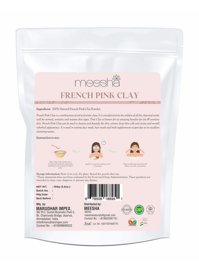 meesha - French Pink Clay Powder Montmorillonite Pink Clay 3.5 Oz (100G) Mild Hydrating Clay Diy Soaps Bath Bombs Body Scrubs 100% Natural Skincare And Haircare Products - Image 1