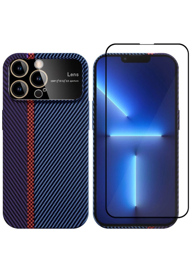 CATANES - 2 Packs Of iPhone 13 Pro Max Carbon Case Large Window Camera Protection and Screen Protector Unique Design Mixed Amazing Color Aramid Carbon Fiber Phone Case Blue - Image 1