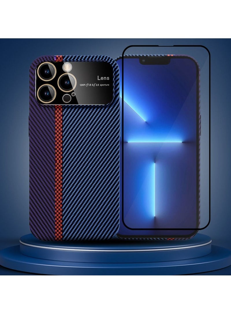 CATANES - 2 Packs Of iPhone 13 Pro Max Carbon Case Large Window Camera Protection and Screen Protector Unique Design Mixed Amazing Color Aramid Carbon Fiber Phone Case Blue - Image 1