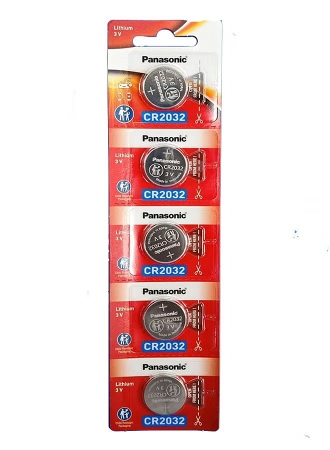 Panasonic 5 Piece Coin Battery Set Silver CR2032