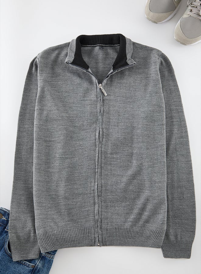 trendyol Gray Slim Fit Half Turtleneck Plain Knitwear Cardigan - Image 5