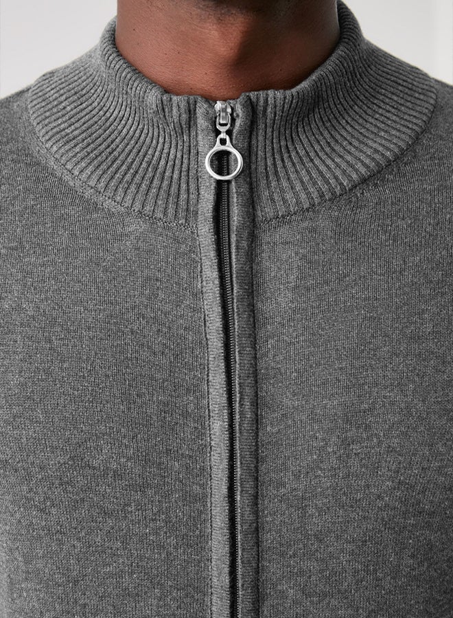 trendyol Gray Slim Fit Half Turtleneck Plain Knitwear Cardigan - Image 4