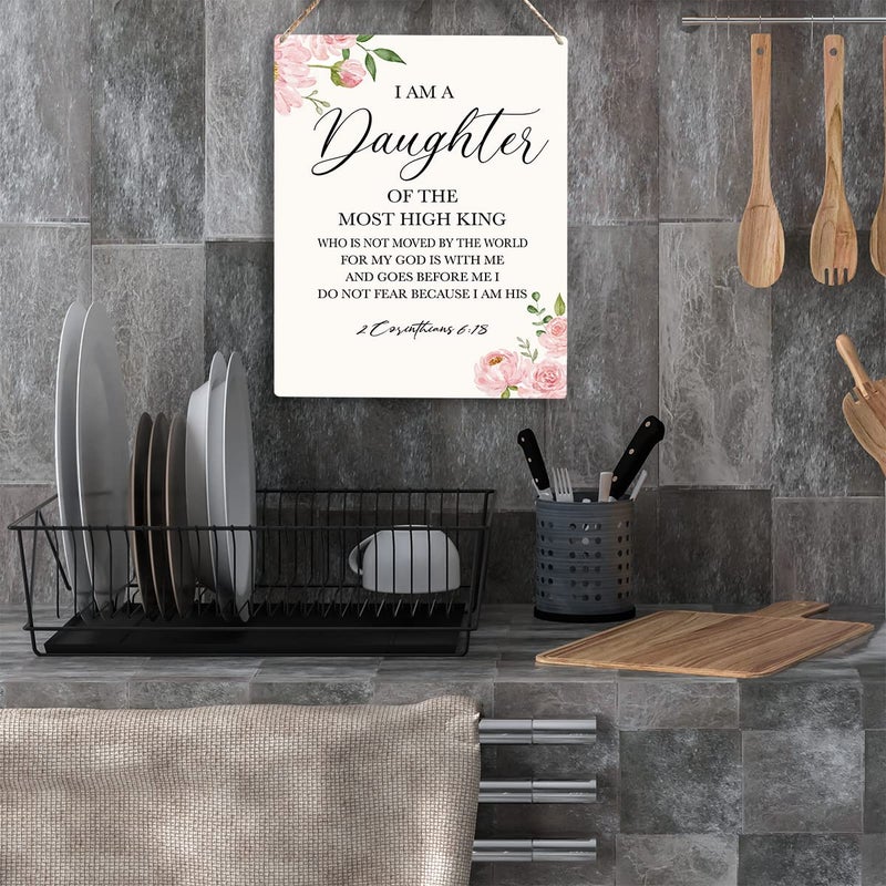 YCYD Inspirational Wall Art Daughter Gifts I Am A Daughter of The Most High King Nursery Decor Christian Religious Gifts for Women Her Girl Daughter Bible Verse Wall Art Wooden Hanging Sign 8 x 10 Inches - Image 4