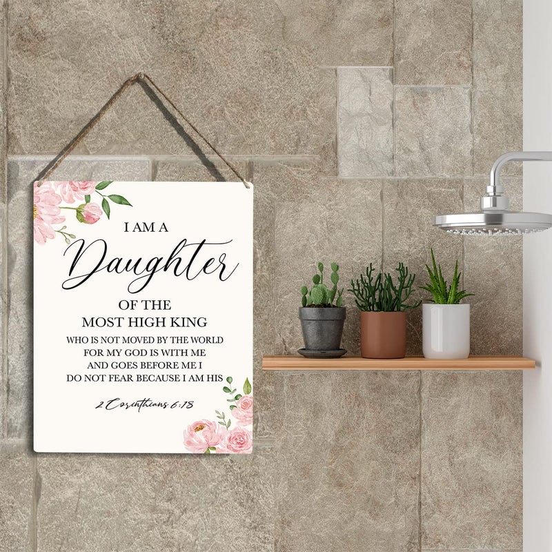 YCYD Inspirational Wall Art Daughter Gifts I Am A Daughter of The Most High King Nursery Decor Christian Religious Gifts for Women Her Girl Daughter Bible Verse Wall Art Wooden Hanging Sign 8 x 10 Inches - Image 5