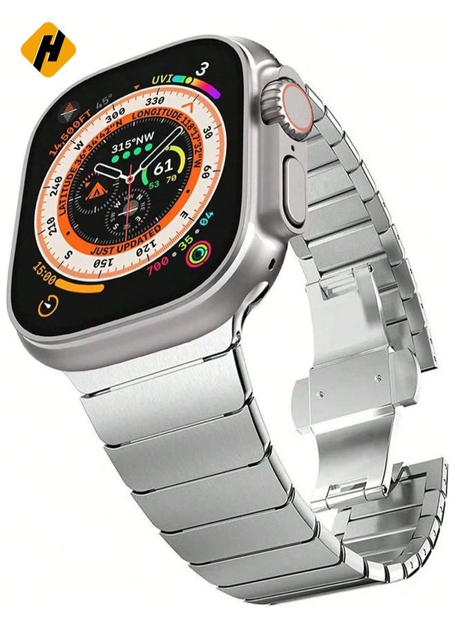 HuHa - Stainless Steel Band for Apple Watch Ultra Band  Metal Strap with Folding Clasp for Apple Watch Series 8 7 6 5 4 3 2 1 for Men (Black, 49mm 45mm 44mm 42mm) - Image 1