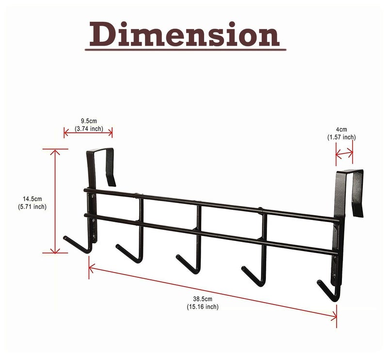 Go Hooked Go Hooked Iron OverTheDoor Organizer 385 x 145 x 95 CM HeavyDuty Metal Hanging Storage Rack for Kitchen Bathroom Bedroom Office SpaceSaving DoorMounted Organizer Brown  - Image 3