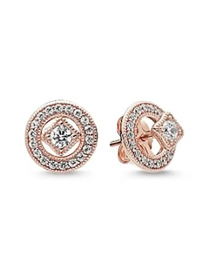 Rose Gold Diamond - Inlaid Circular Earrings, Exquisite and Shining