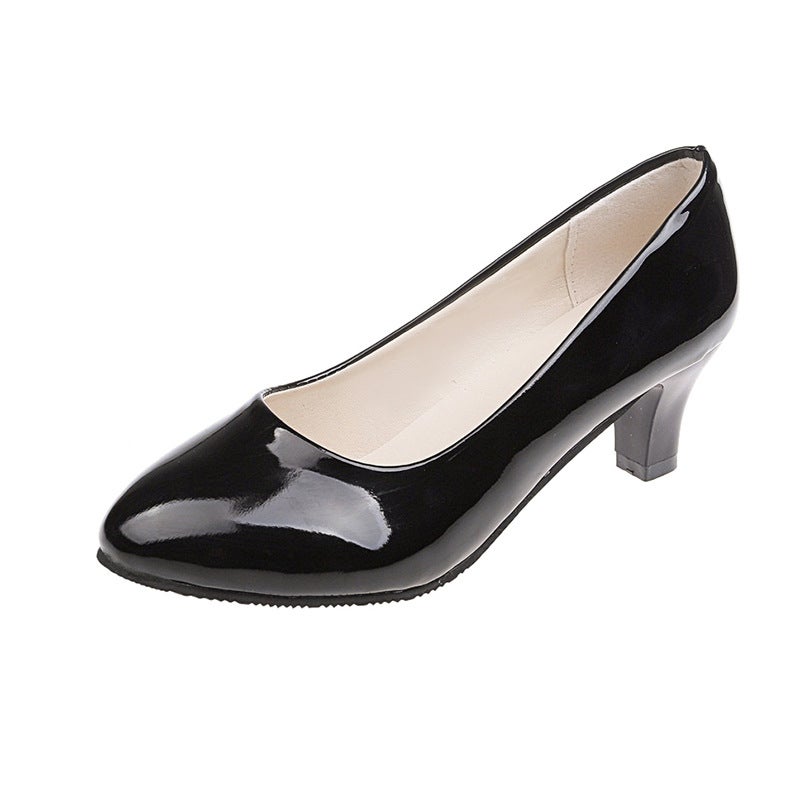 Spring Comfortable Professional Shoes Work Shoes Formal Wear Etiquette Interview Shoes Women'S Shoes Small Leather Shoes Single-Layer Shoes Mid Heel Black Shoes - Image 1