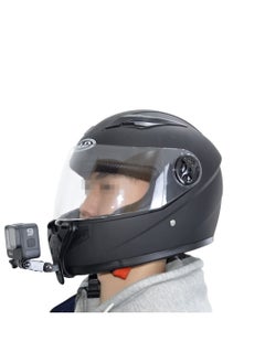 KASTWAVE خوذة دراجة نارية حامل للذقن لكاميرا Gopro حامل حزام خوذة مع ذراع دوار تمديد متوافق مع Hero 10/9/8/7/6/5 Dji Action Cameras خوذة دراجة نارية حامل الذقن ملحقات قوس أسود  - Image 3