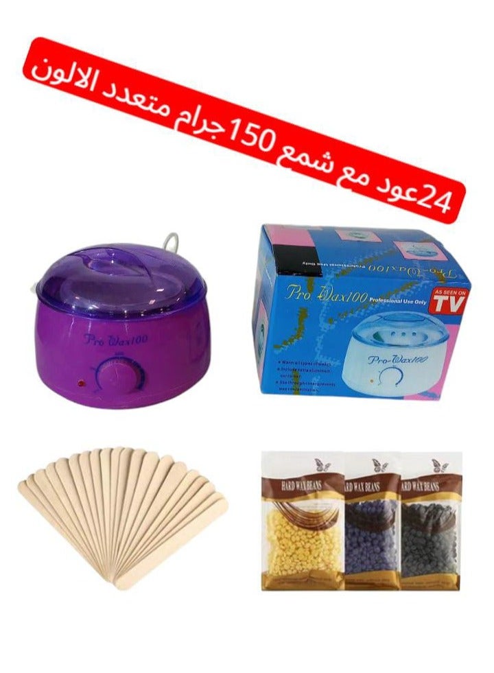 Generic This electric wax melter for hair removal is practical and easy to use at home. It comes with 24 wooden sticks and 150 grams of colored wax beads (assorted colors) to suit different skin types and sensitive areas.  - Image 2