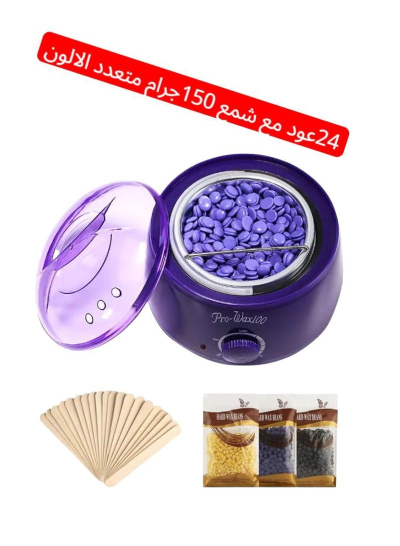 Generic This electric wax melter for hair removal is practical and easy to use at home. It comes with 24 wooden sticks and 150 grams of colored wax beads (assorted colors) to suit different skin types and sensitive areas.  - Image 1