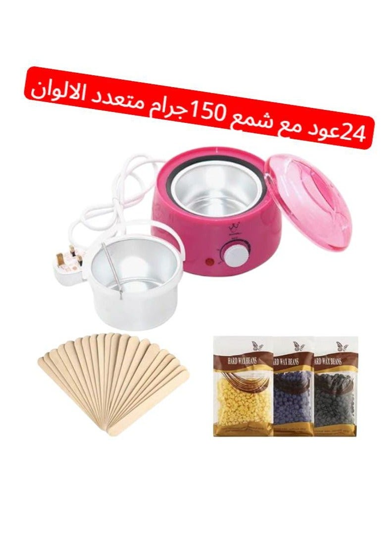 Generic This electric wax melter for hair removal is practical and easy to use at home. It comes with 24 wooden sticks and 150 grams of colored wax beads (assorted colors) to suit different skin types and sensitive areas.  - Image 3