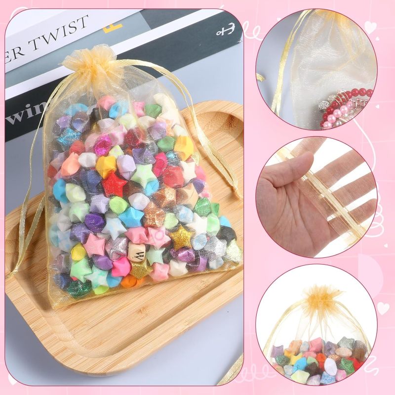 Gold Organza Gift Bags 13 X 18 Cm 100 Pack Reusable Drawstring Closure - Durable Sheer Favor Bags for Weddings Baby Showers Corporate Events - Image 3