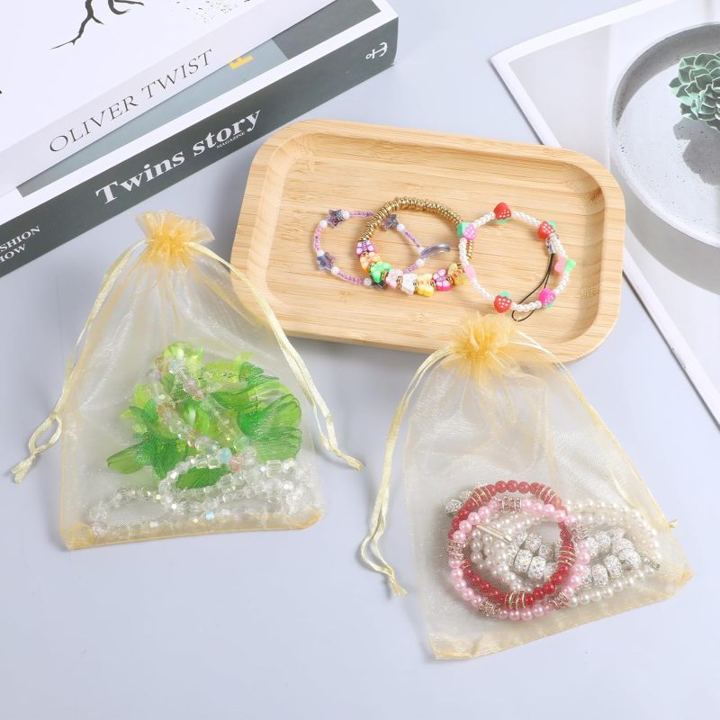 Gold Organza Gift Bags 13 X 18 Cm 100 Pack Reusable Drawstring Closure - Durable Sheer Favor Bags for Weddings Baby Showers Corporate Events - Image 5