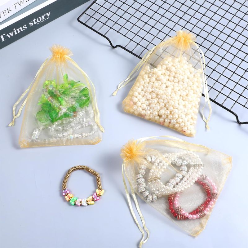 Gold Organza Gift Bags 13 X 18 Cm 100 Pack Reusable Drawstring Closure - Durable Sheer Favor Bags for Weddings Baby Showers Corporate Events - Image 4