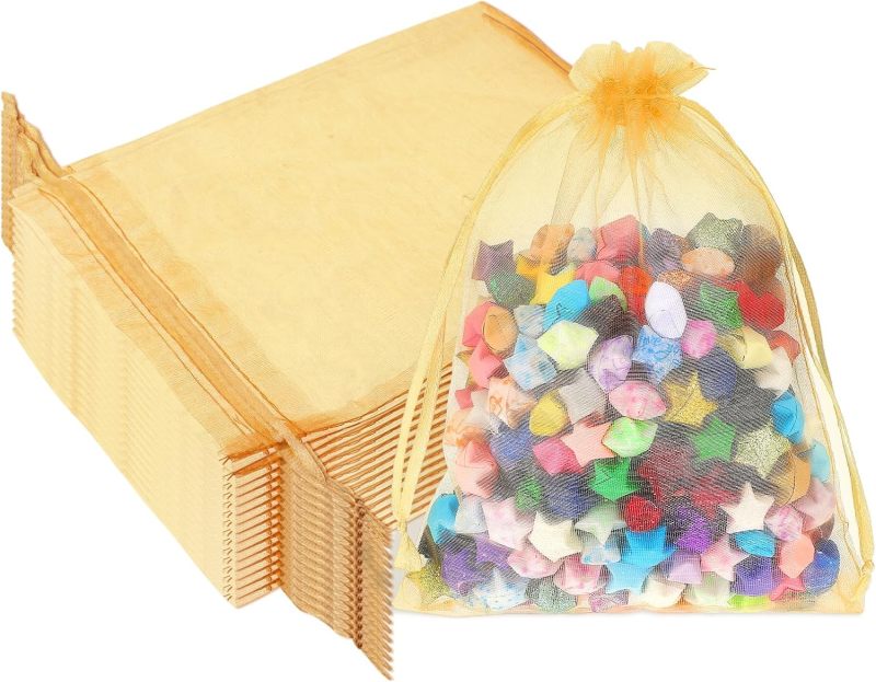 Gold Organza Gift Bags 13 X 18 Cm 100 Pack Reusable Drawstring Closure - Durable Sheer Favor Bags for Weddings Baby Showers Corporate Events - Image 1