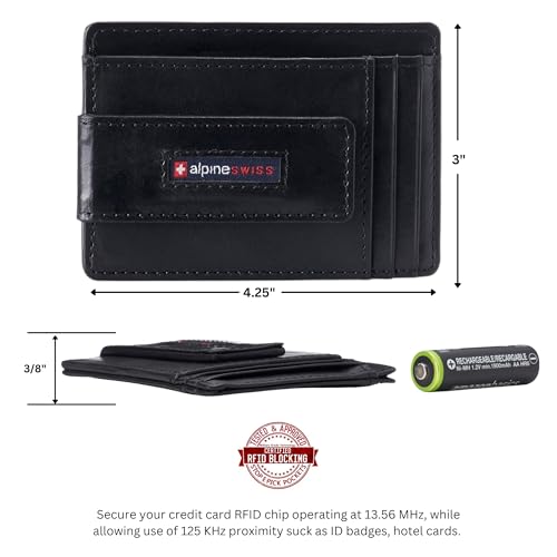 Alpine Swiss محفظة ألبيين سويس هاربر للرجال RFID نحيفة لحمل النقود المغناطيسية وحامل بطاقات الهوية جلد لامع نابا أسود - Image 3