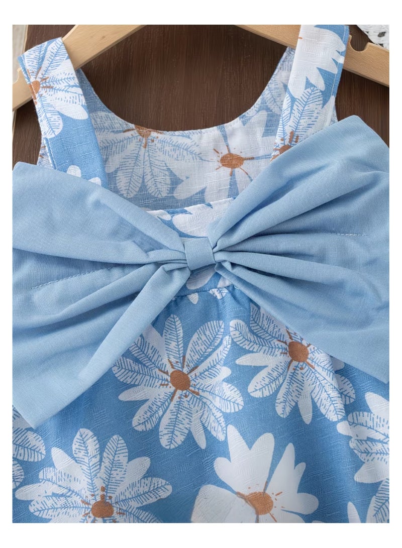 Baby Frock Girl Floral Dress with Hat Sleeveless Bow Outfit Newborn Frock - Image 3