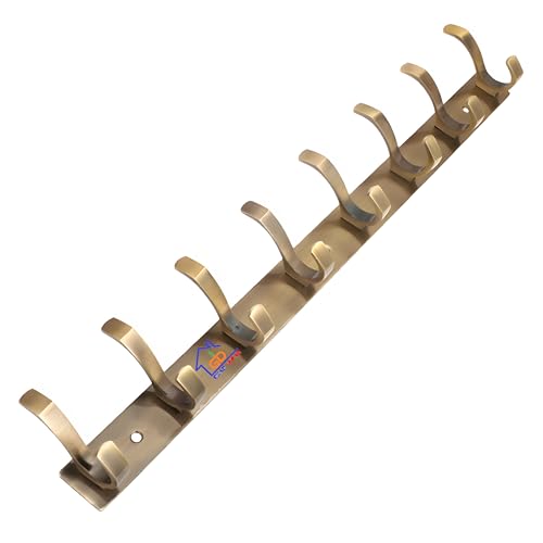 GHAR DWAR S Type Stainless Steel Pin Cloth Hanger Wall Hooks Rail for Hanging Clothes Bathroom Wall Door for Hanging Keys,Towel (8 Pin Brass Antique, Pack of 1) - Image 1