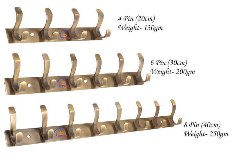 GHAR DWAR S Type Stainless Steel Pin Cloth Hanger Wall Hooks Rail for Hanging Clothes Bathroom Wall Door for Hanging Keys,Towel (8 Pin Brass Antique, Pack of 1) - Image 3