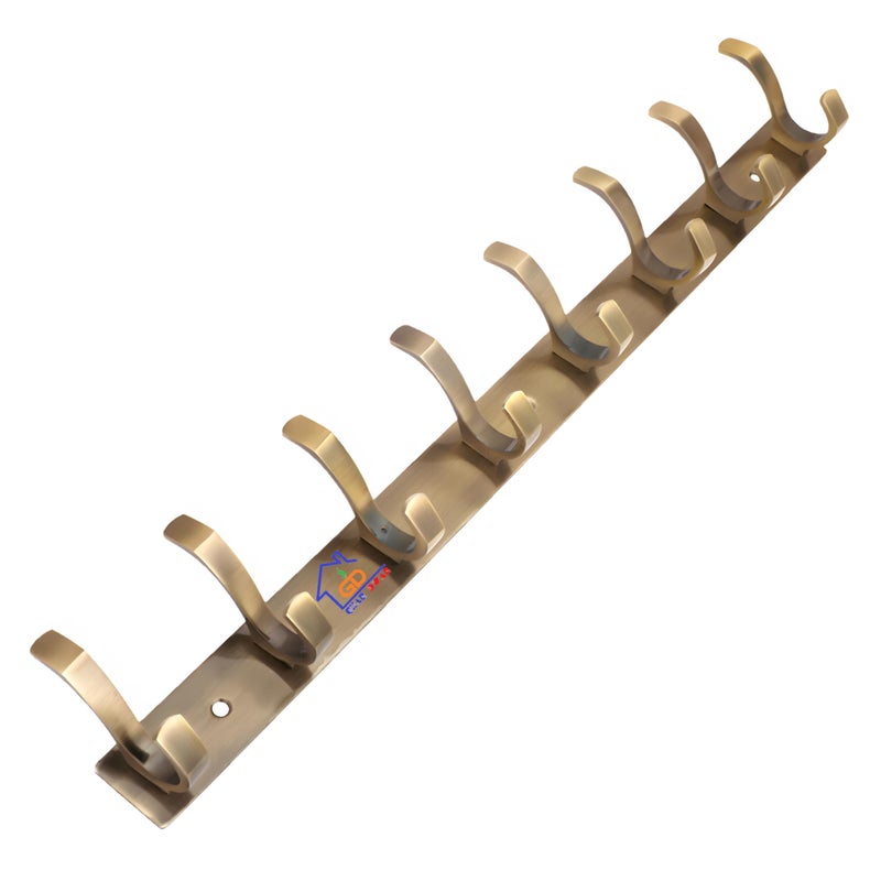 GHAR DWAR S Type Stainless Steel Pin Cloth Hanger Wall Hooks Rail for Hanging Clothes Bathroom Wall Door for Hanging Keys,Towel (8 Pin Brass Antique, Pack of 1) - Image 5