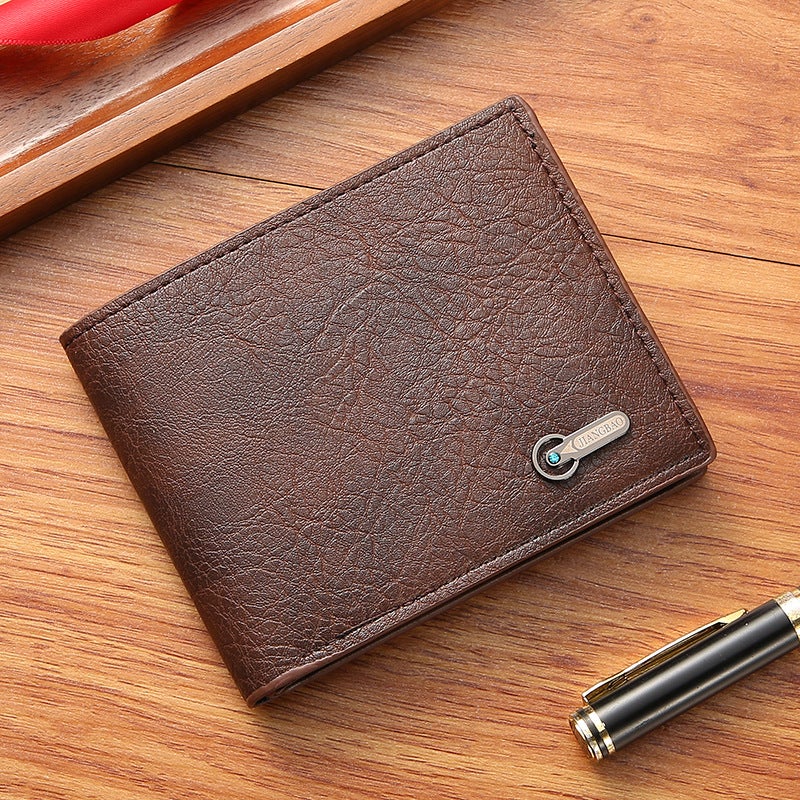 Mens wallet business casual short leather wallet cross-border promotional in stock wholesale casual short leather bag wholesale Coffee - Image 1