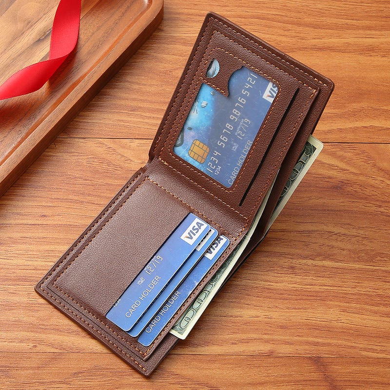 Mens wallet business casual short leather wallet cross-border promotional in stock wholesale casual short leather bag wholesale Coffee - Image 4